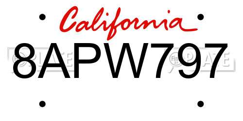 8APW797 California License Plate