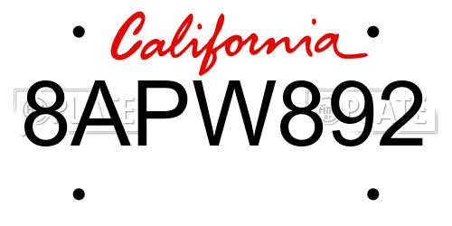 8APW892 California License Plate
