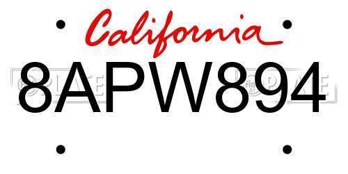 8APW894 California License Plate