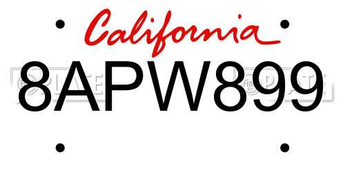 8APW899 California License Plate
