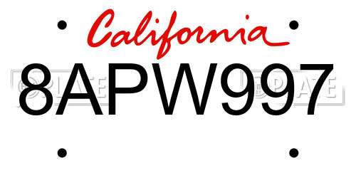 8APW997 California License Plate