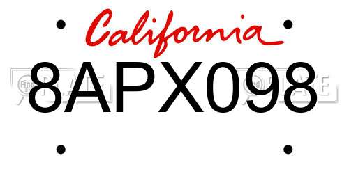 8APX098 California License Plate