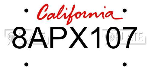 8APX107 California License Plate