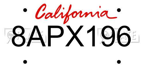 8APX196 California License Plate