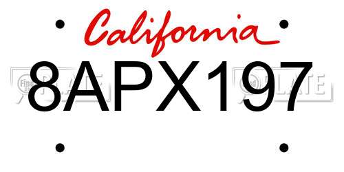 8APX197 California License Plate