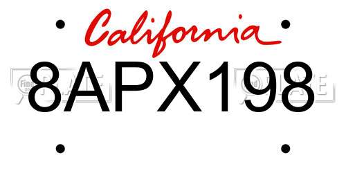 8APX198 California License Plate