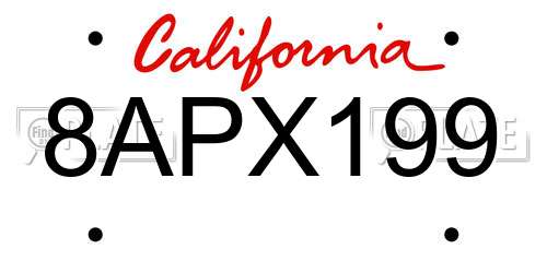 8APX199 California License Plate