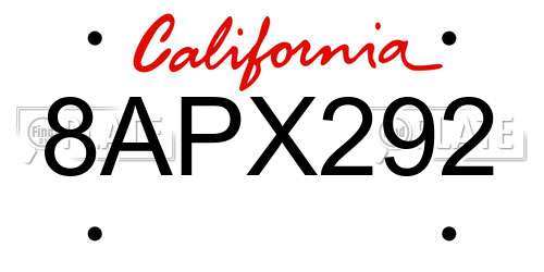 8APX292 California License Plate