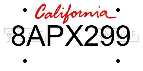 8APX299 California License Plate