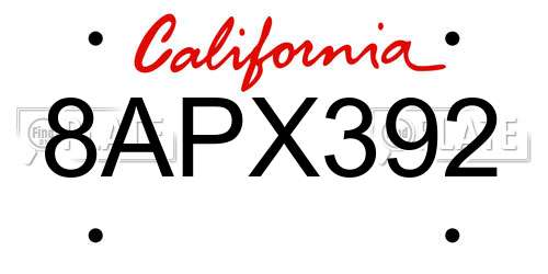 8APX392 California License Plate