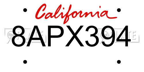 8APX394 California License Plate