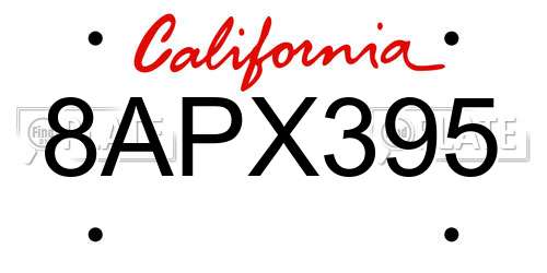 8APX395 California License Plate