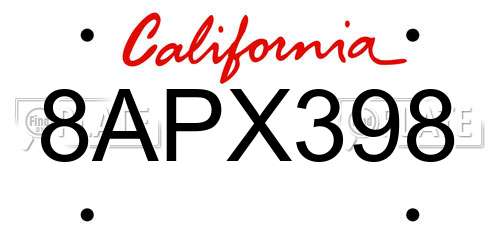 8APX398 California License Plate