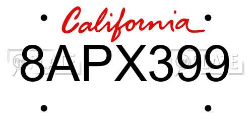8APX399 California License Plate