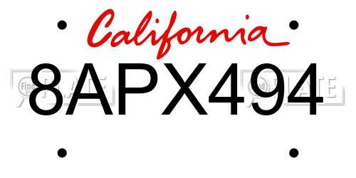 8APX494 California License Plate
