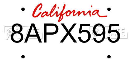 8APX595 California License Plate