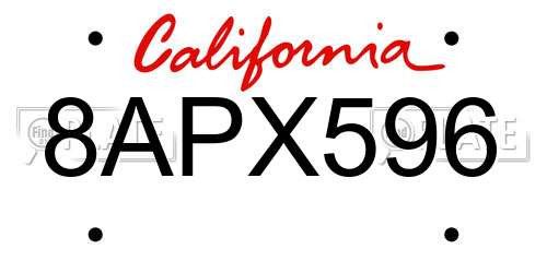8APX596 California License Plate