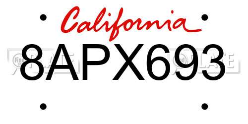 8APX693 California License Plate