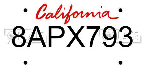 8APX793 California License Plate