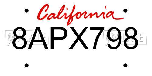 8APX798 California License Plate