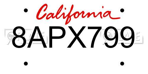 8APX799 California License Plate