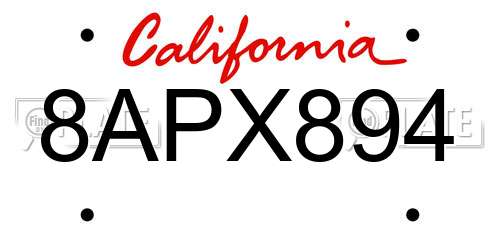 8APX894 California License Plate
