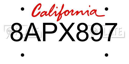 8APX897 California License Plate