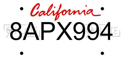 8APX994 California License Plate
