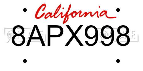 8APX998 California License Plate