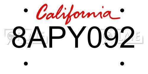 8APY092 California License Plate