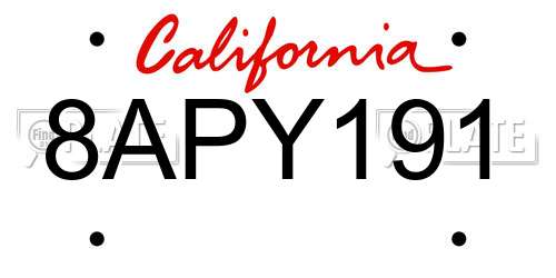 8APY191 California License Plate