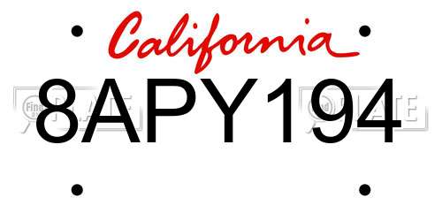 8APY194 California License Plate