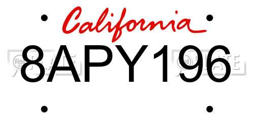 8APY196 California License Plate