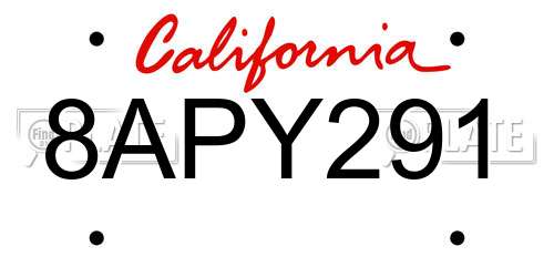8APY291 California License Plate