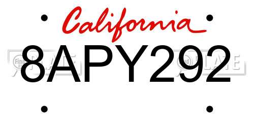 8APY292 California License Plate