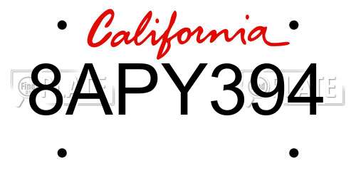 8APY394 California License Plate