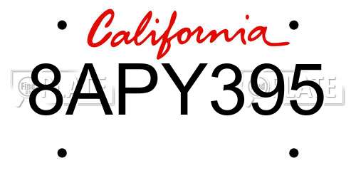 8APY395 California License Plate