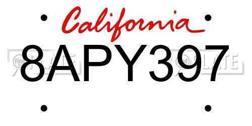 8APY397 California License Plate