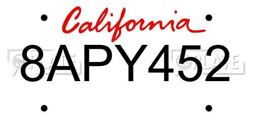8APY452 California License Plate