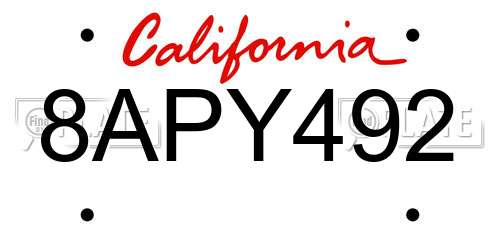 8APY492 California License Plate