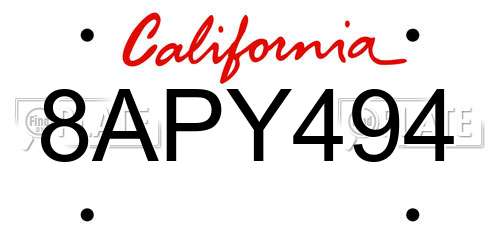 8APY494 California License Plate