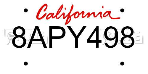 8APY498 California License Plate