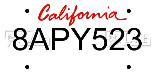 8APY523 California License Plate