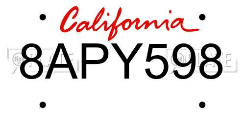 8APY598 California License Plate