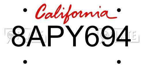 8APY694 California License Plate