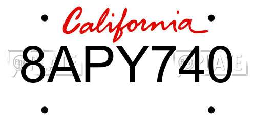 8APY740 California License Plate