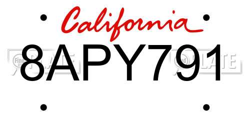 8APY791 California License Plate