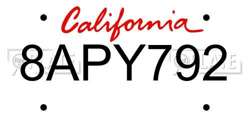 8APY792 California License Plate