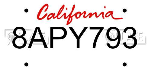 8APY793 California License Plate