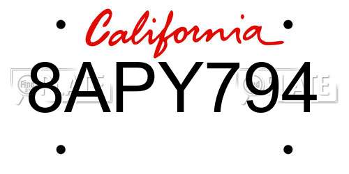 8APY794 California License Plate